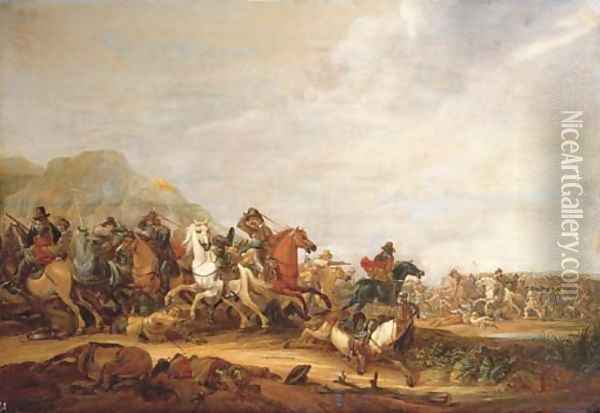 A cavalry skirmish Oil Painting - Abraham van der Hoef