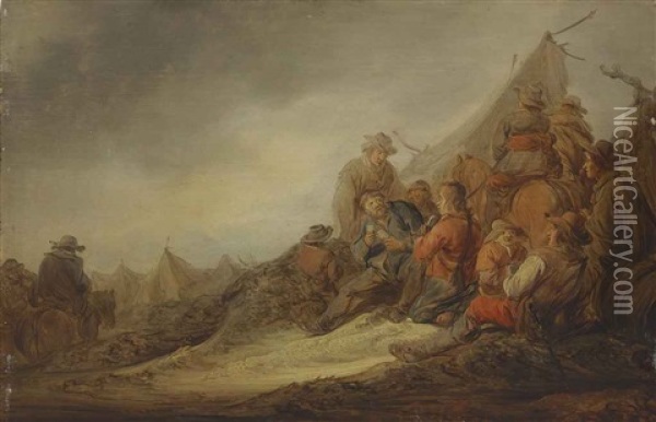 Soldiers Playing Cards At An Encampment Oil Painting - Benjamin Gerritsz Cuyp