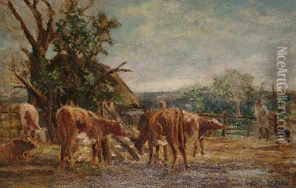 Landscape With Cattle In The Foreground Oil Painting - William Mark Fisher
