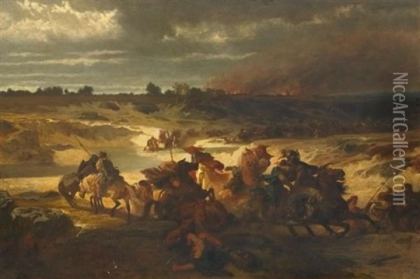 Auszug Aus Der Brennenden Stadt Oil Painting - Rudolf Friedrich August Henneberg