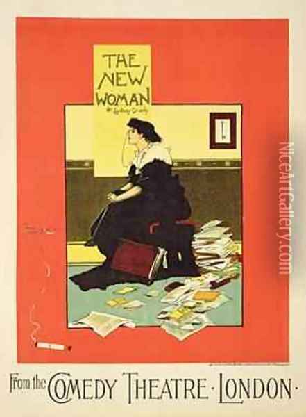 Reproduction of a poster advertising The New Woman by Sydney Grundy at the Comedy Theatre London Oil Painting - Albert Morrow