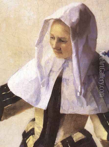 Young Woman with a Water Jug (detail-2) 1660-62 Oil Painting - Jan Vermeer Van Delft