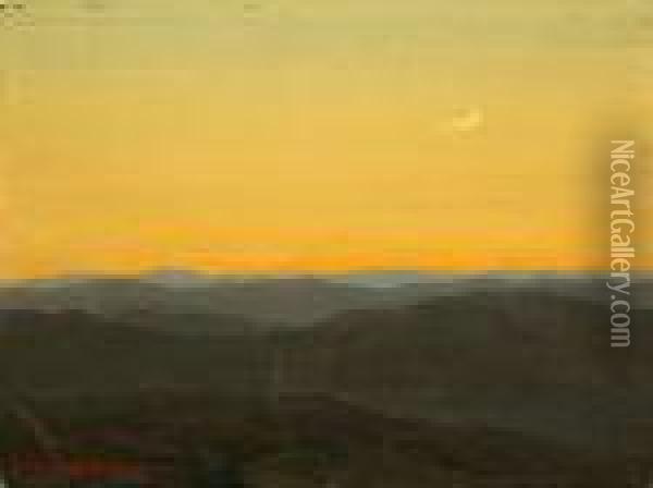 Crescent Moon Over Hilltops At Sunset Oil Painting - Granville Redmond
