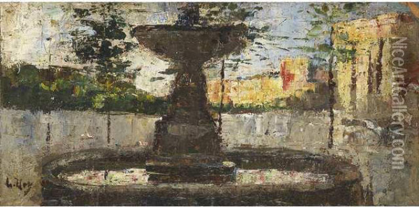 Fontaine Dans Un Square Oil Painting - Lesser Ury