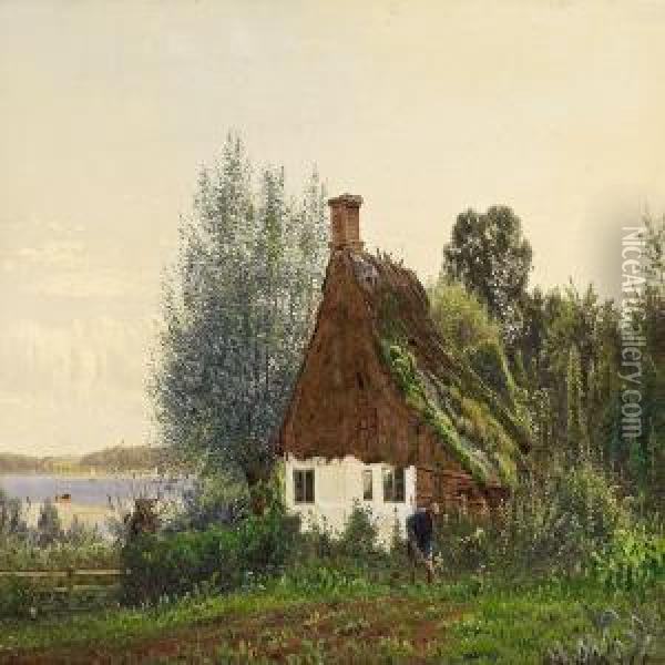 The Old Cottage Inthe Hops Garden Oil Painting - Anton Erik Ch. Thorenfeld