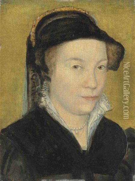 Portrait Of A Lady, Bust-length, In A Black Dress And Black Hood With A Bongrace Oil Painting -  Corneille de Lyon