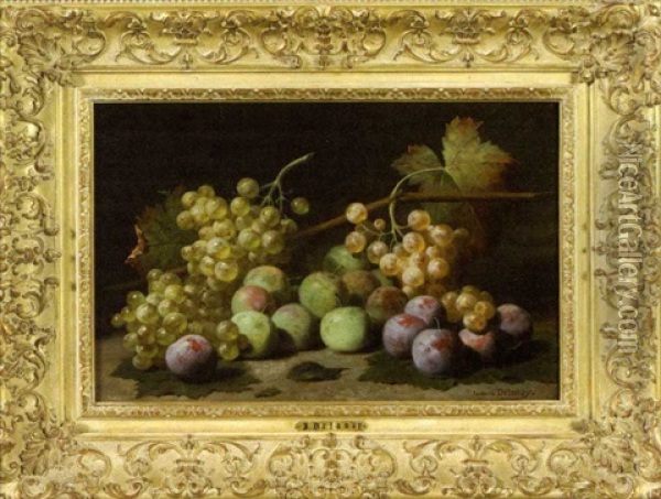 Still Life Of Grapes And Plums Oil Painting - Jacques Delanoy