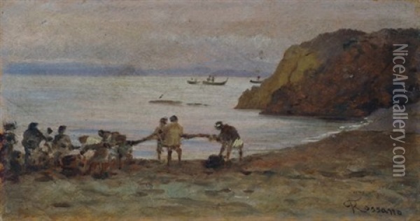 Marina Con Pescatori Oil Painting - Federico Rossano