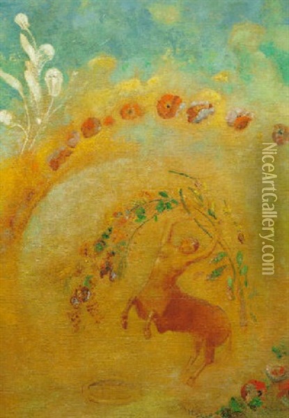 Le Centaure Aux Coquelicots Oil Painting - Odilon Redon