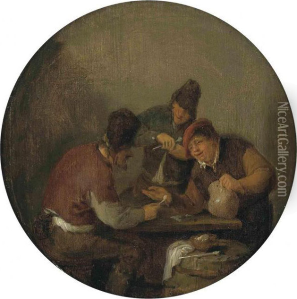 Peasants Drinking And Merrymaking In An Interior Oil Painting - Adriaen Jansz. Van Ostade