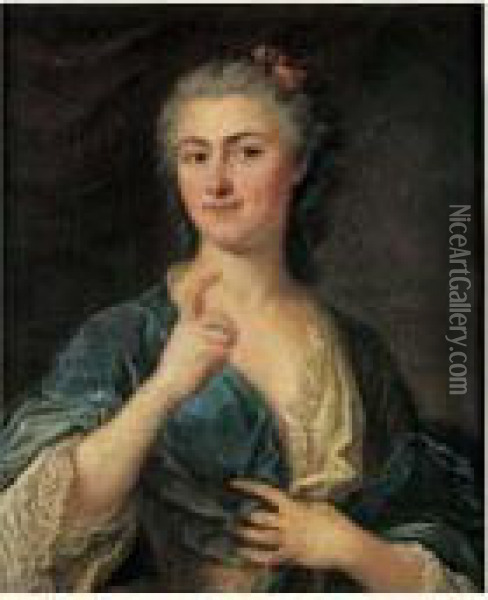 Portrait De Dame De Trois-quarts Au Noeud Rose Oil Painting - Louis-Michel Van Loo