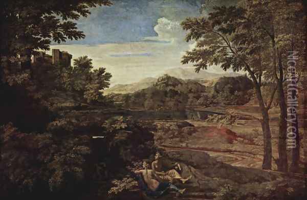 Landscape with two nymphs Oil Painting - Nicolas Poussin