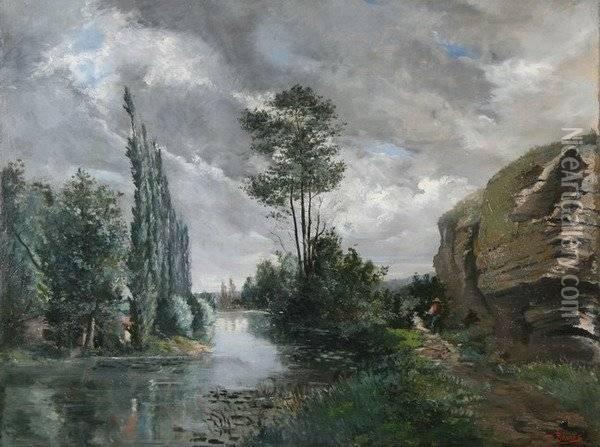Along A Stream Oil Painting - Charles Brocas