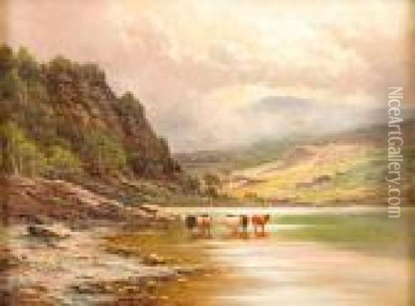 Paesaggio Di Loch Lomand Con Mucche Al Pascolo Oil Painting - Henry Hillier Parker