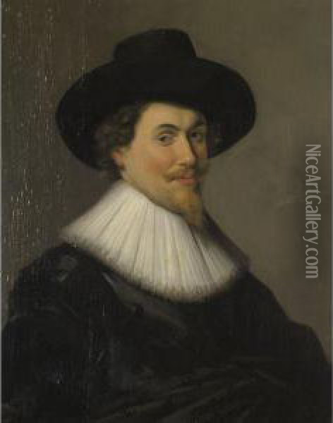 Portrait Of A Man In Black Oil Painting - Frans Hals