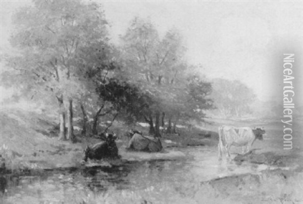 Cows By A Stream In Autumn (swampscott) Oil Painting - Edward A. Page