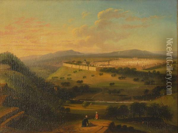 View Of Mount Olive, Jerusalem Oil Painting - James Hope