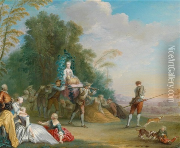 Eine Bauerliche Brautwerbung: Die Braut Wird Entfuhrt Oil Painting - Jacques Sebastien Le Clerc