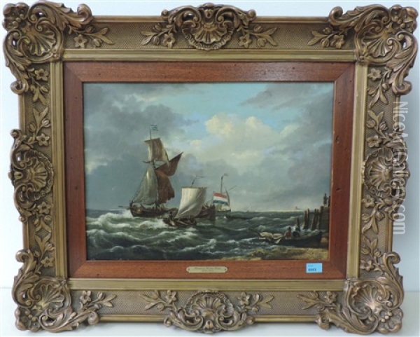 Segelschiffe Auf Sturmischem Meer Oil Painting - Hendrik Gerrit ten Cate