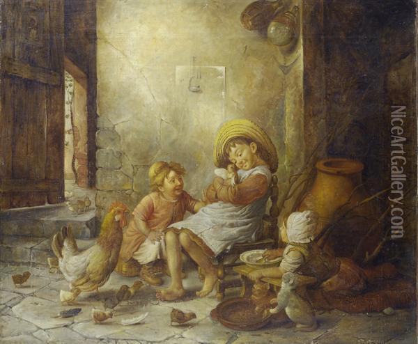 Giochi Di Infanzia Oil Painting - Gaetano Chierici