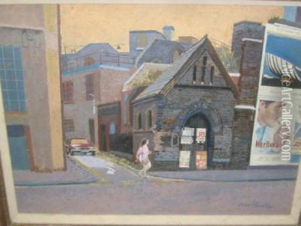Northern Street Scene With Figure Oil Painting - John Heseltine