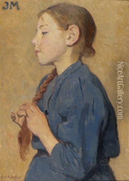 Madchen Im Blauen Kleid Oil Painting - Josef Mehoffer