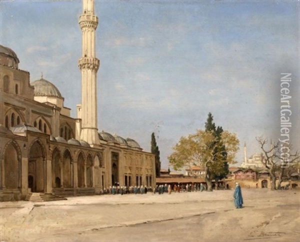 Vue De La Mosquee Yeni-djami A Istanbul Oil Painting - Eugene Ferdinand Buttura