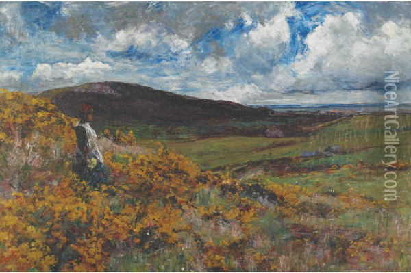 Girl Overlooking A Meadow Oil Painting - Joshua Anderson Hague