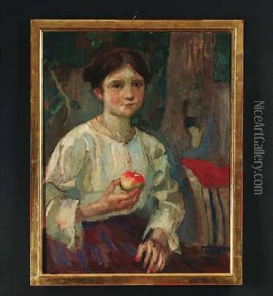 Junges Madchen Mit Apfel Oil Painting - Christian Landenberger