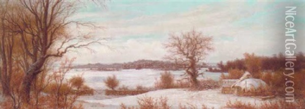 Vinterlandskab Med Udsigt Over Sneklaedte Marker Oil Painting - Peter (Johann P.) Raadsig