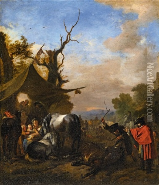Landscape With Horsemen Oil Painting - Jan van Huchtenburg