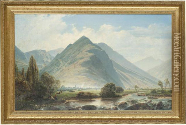 Mountainous Landscape Near Lourdes Oil Painting - William Wyld