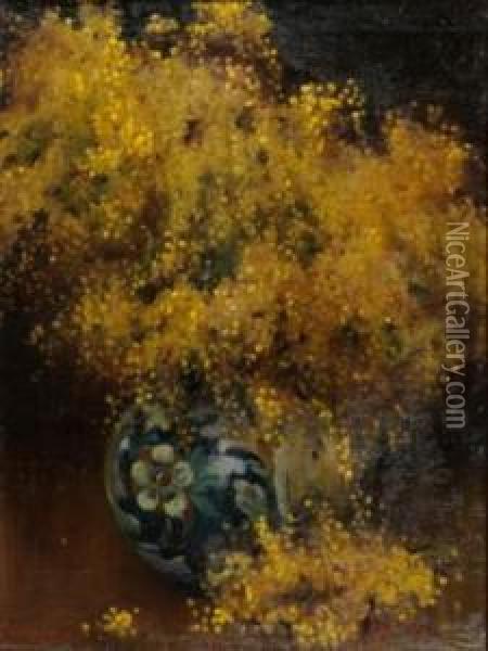 Mimose Oil Painting - Luigi Serralunga