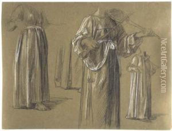 Four Studies Of A Standing Woman Playing A Rebec Oil Painting - Anselm Feuerbach