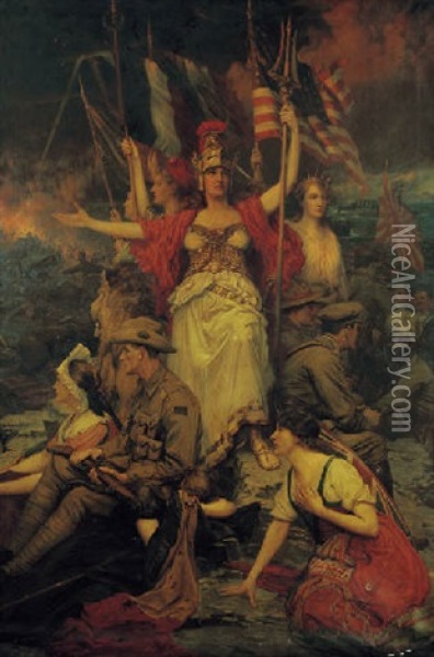 Brittannia And Her Allies Oil Painting - Charles Ernest Butler