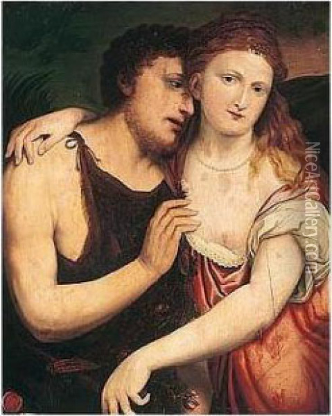 Daphnis And Chloe (?) Oil Painting - Paris Bordone