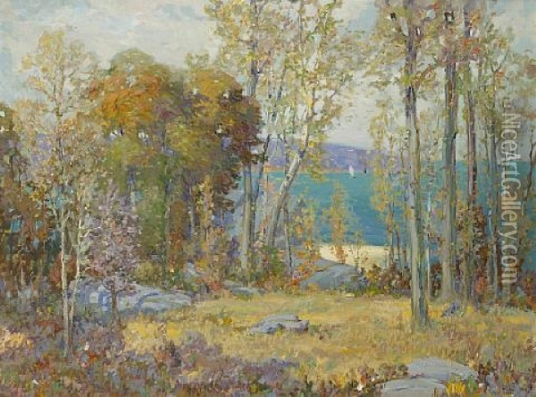 Coastal View Through The Trees Oil Painting - Ossip Leonovitch Linde