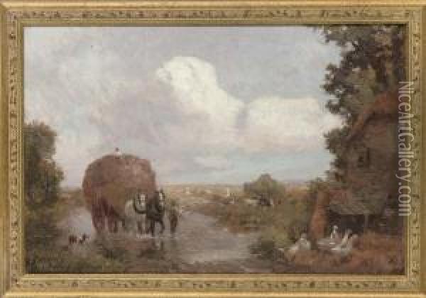 To The Hayfields; And Crossing The Ford Oil Painting - Max Ludby