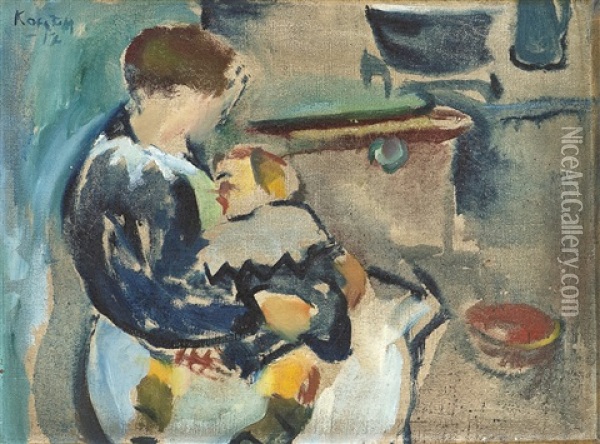 Mor Og Barn Oil Painting - Ludvig Peter Karsten