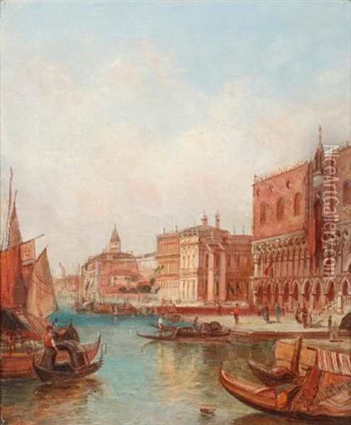 The Ducal Palace, Venice (+ The Giudecca Canal, Venice; Pair) Oil Painting - Alfred Pollentine