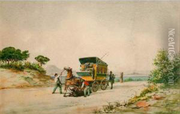La Diligence Marseille-frejus. Oil Painting - Emile Henry