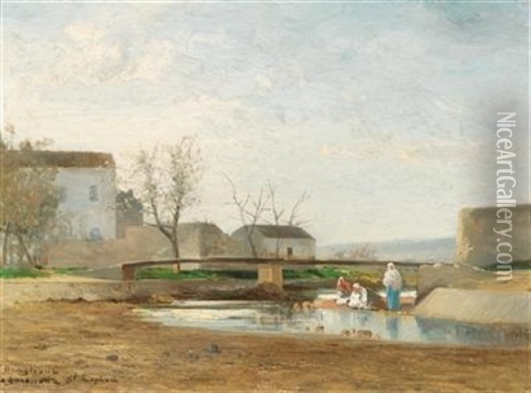 Washerwomen By The River Oil Painting - Andre Maglione