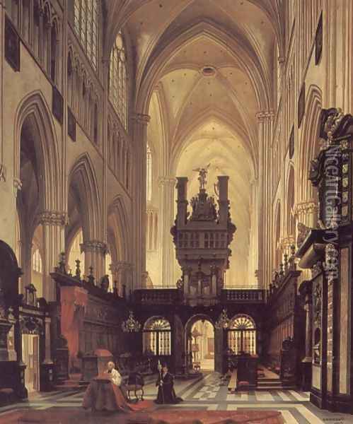Figures in the Choir of a Cathedral Oil Painting - Jules Victor Genisson
