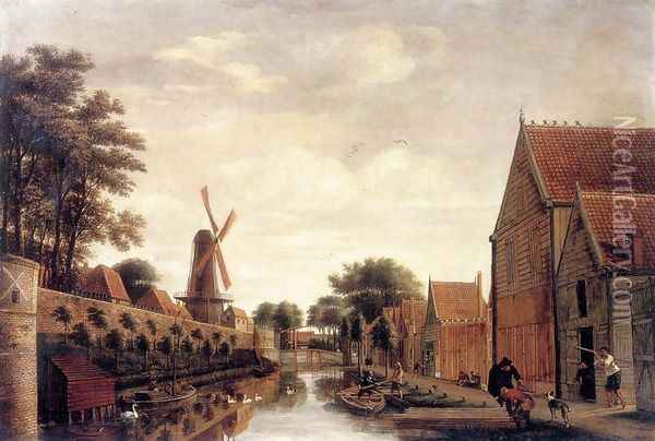 The Delft City Wall with the Houttuinen c. 1650 Oil Painting - Pieter Jansz. van Asch