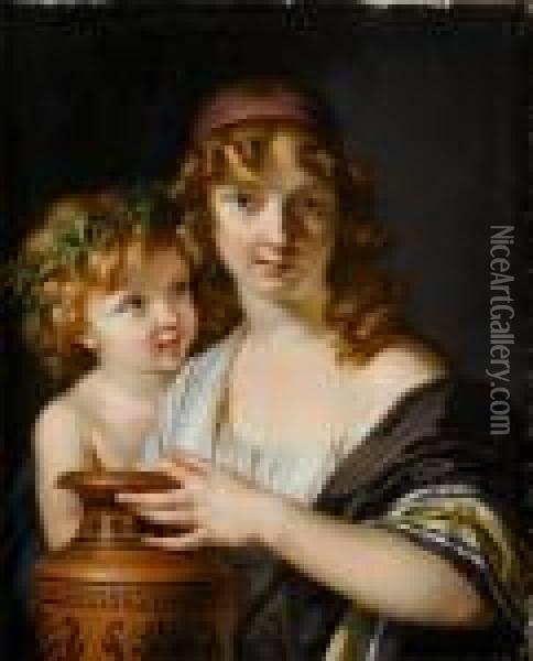 A Young Woman Holding An Urn With A Bacchante Oil Painting - Adolf Ulrik Wertmuller