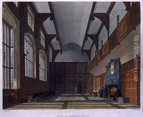 Hall of Charter House, from History of Charter House School', part of 'History of the Colleges, engraved by Daniel Havell 1785-1826 pub. by R. Ackermann, 1816 Oil Painting - Augustus Charles Pugin