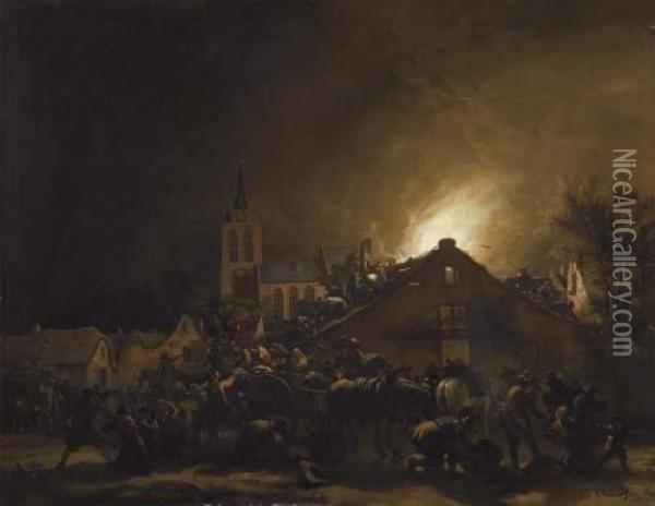 Nocturnal Plunder. Oil Painting - Egbert van der Poel