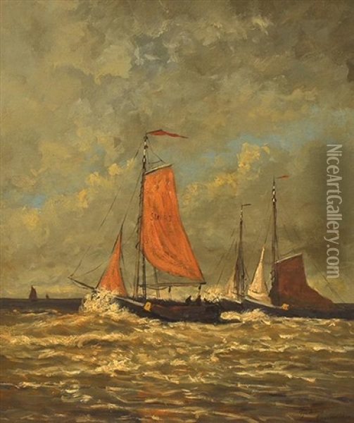 Boats In Stormy Sea Oil Painting - Tamine Tadama Groeneveld