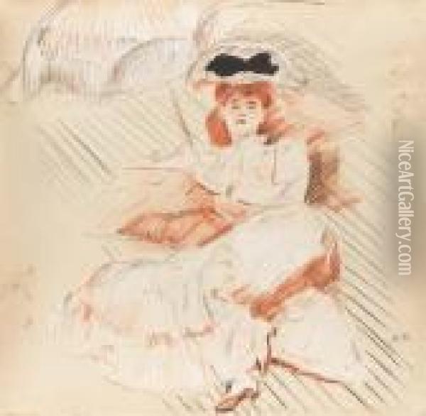 Jeune Femme Etendue Sous Une Ombrelle Oil Painting - Paul Cesar Helleu