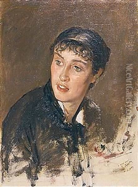 Portrait Of A Young Woman (Testa Di Donna Con Frangetta) Oil Painting - Giuseppe de Nittis